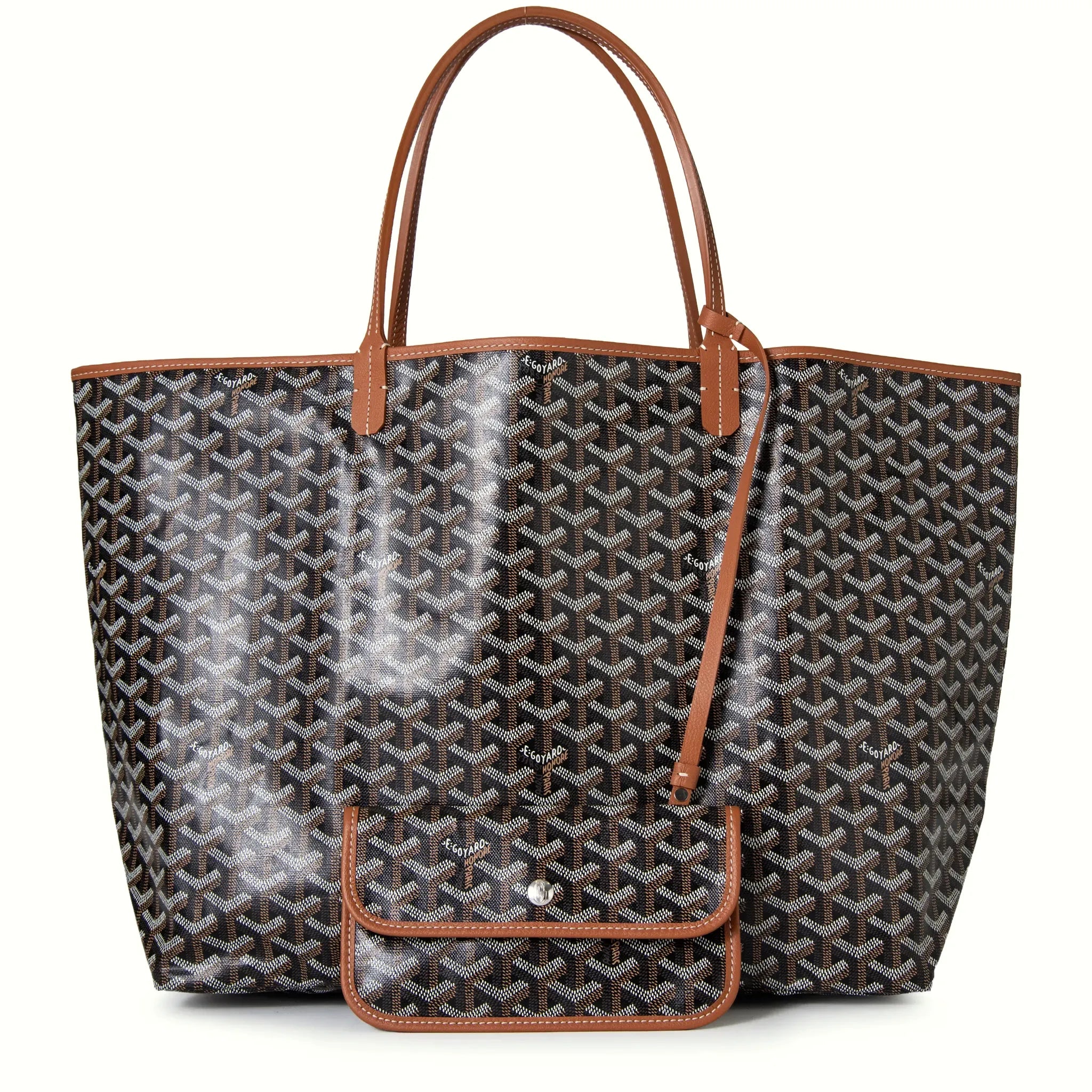 Front View of Goyard Saint Louis GM Tote Bag Black Tan STLOUIGMLTY01CL03P